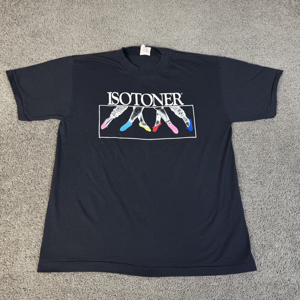 Vintage Isotoner Shirt Mens L/XL Black Colorful Slippers Feet Graphic Logo
